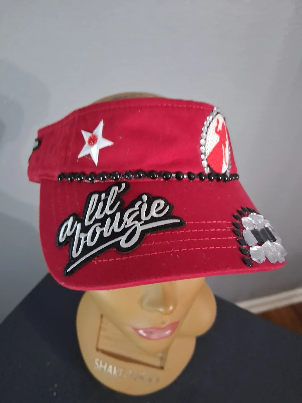 Hand Crafted Red Embellished Visor Hat